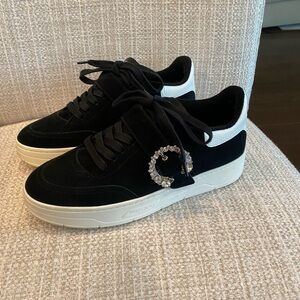 Jimmy Choo Osaka Black and White Sneakers with Crystal Buckle